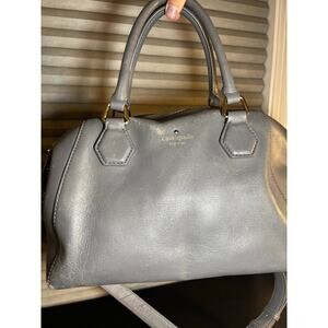 Kate Spade New York Gray Leather Dome Satchel Handbag Gold Hardware Crossbody